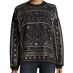 Opening Ceremony Studded Embellished Logo Cotton Jersey Sweatshirt, XS, Black